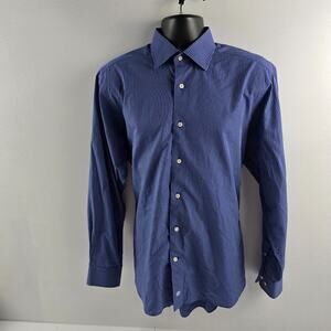 David‎ Donahue dress shirt L 16 34/35 blue plaid mens button down 5557